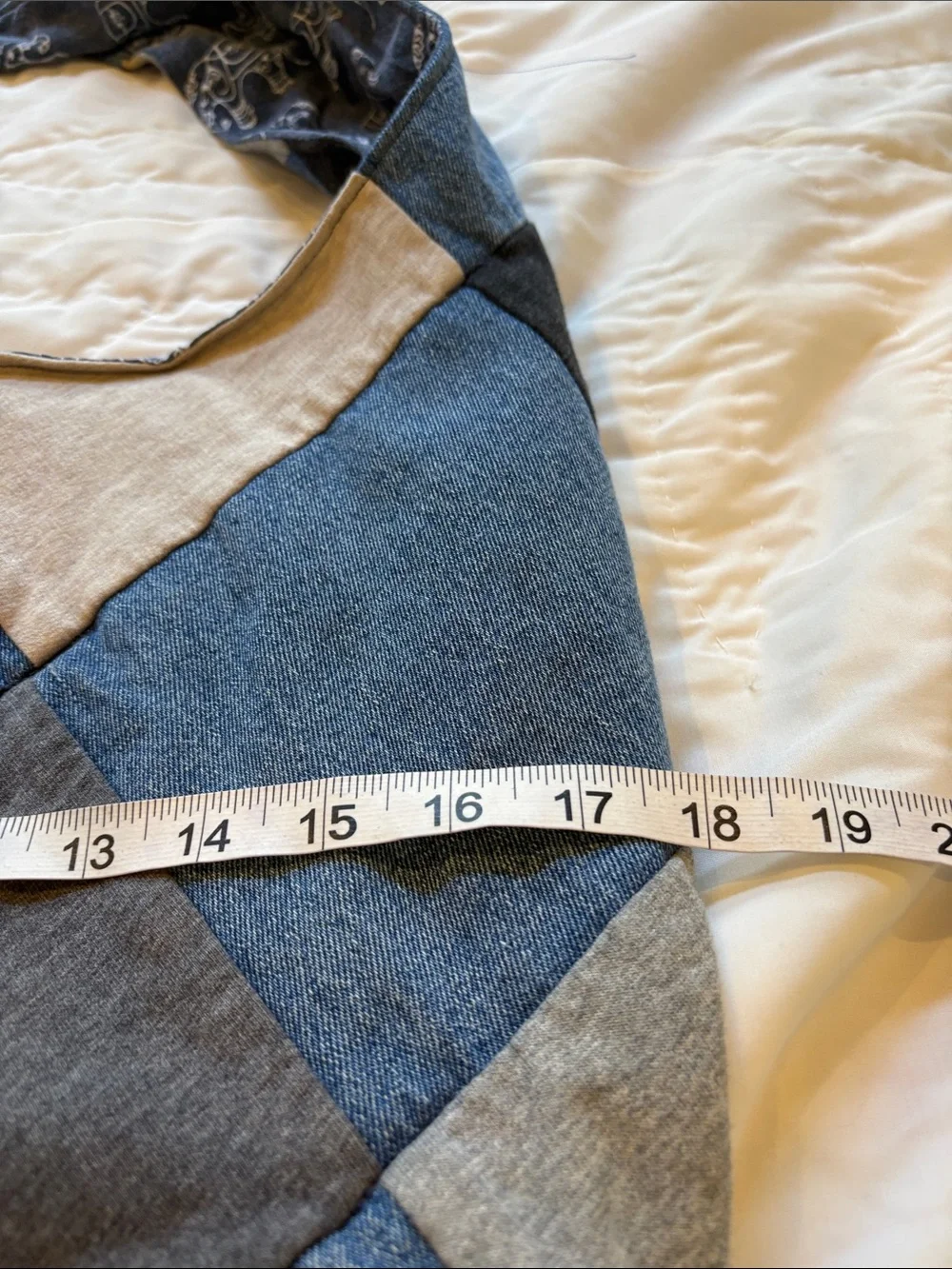 Upcycled Patchwork Blue and Brown Shoulder Tote